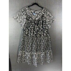 Only Necessities Womens Maxi House Dress 3X Black White Cottagecore Lounge Flowy
